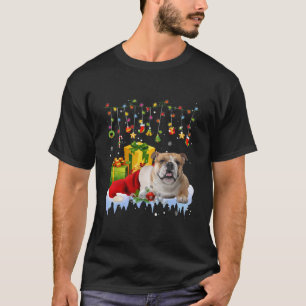 Engelse Bulldog Santa Hat-kerstlampjes T-shirt
