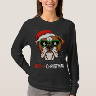 Engelse Bulldog Santa Hat Kerstmis Pajama Dog X-M T-shirt