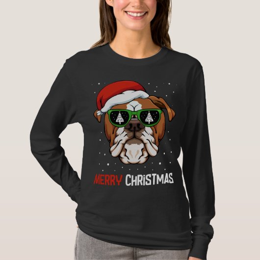 Engelse Bulldog Santa Hat Kerstmis Pajama Dog X-M T-shirt (Voorkant)