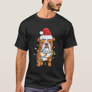 Engelse Bulldog Santa Tree Lights Kerstcadeaus Jon T-shirt