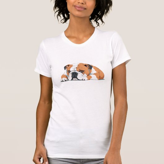 Engelse Bulldog Schattig Leuk Dier Slaapkalm T-shirt (Voorkant)