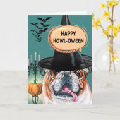 Engelse bulldog schattige hond heks happy howlowee kaart (Gele Bloem)