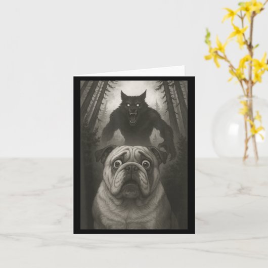 Engelse Bulldog Selfie Met Weerwolf Grappig Kaart (Gele Bloem)