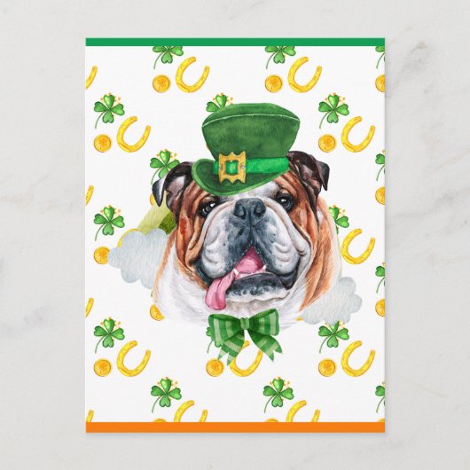 Engelse Bulldog Shamrock St. Patricks Dag Feestdagenkaart (Voorkant)
