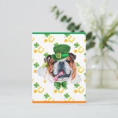 Engelse Bulldog Shamrock St. Patricks Day Feestdagenkaart (Staand voorkant)