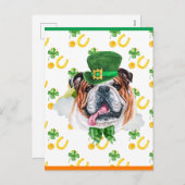 Engelse Bulldog Shamrock St. Patricks Day Feestdagenkaart (Voorkant / Achterkant)
