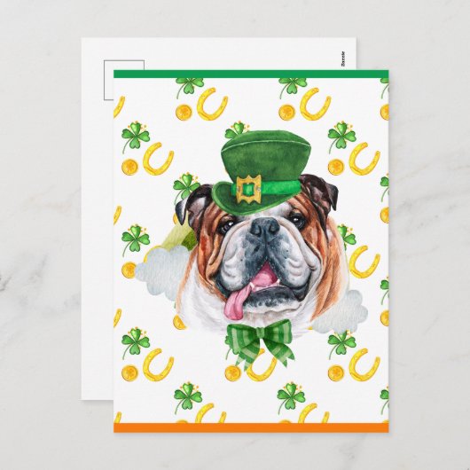 Engelse Bulldog Shamrock St. Patricks Day Feestdagenkaart (Voorkant / Achterkant)