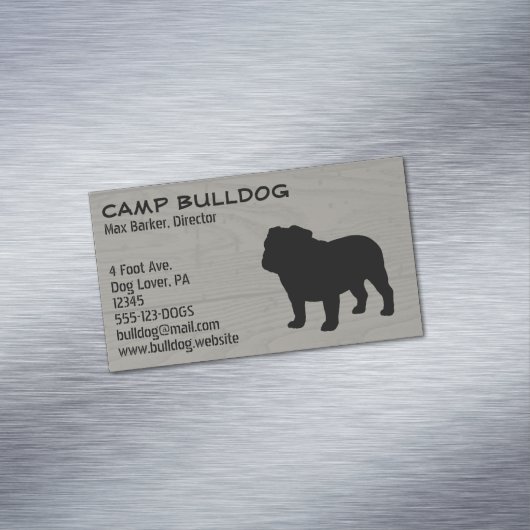 Engelse Bulldog Silhouet Faux Wood Grain Magnetisch Visitekaartje (Voorbeeld)