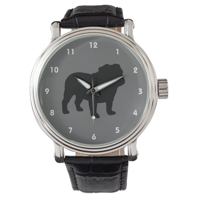 Engelse Bulldog Silhouet Horloge (Voorkant)