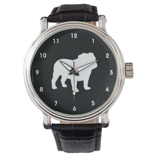Engelse Bulldog Silhouet Horloge (Voorkant)