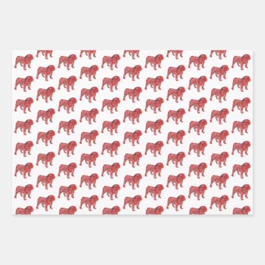 Engelse Bulldog Silhouet Red Merry Woofmas Inpakpapier Vel (Voorkant 3)