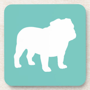 Engelse Bulldog Silhouet Turquoise en Wit Bier Onderzetter