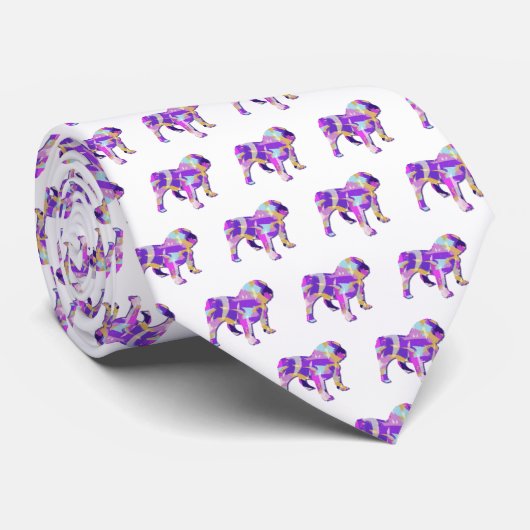 Engelse Bulldog Silhouette Paarse witte nek Stropdas (Opgerold)