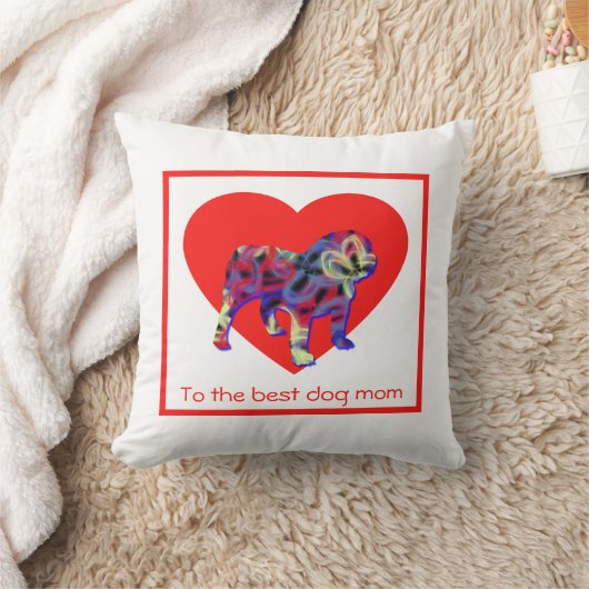 Engelse Bulldog Silhouette Red Heart Moederdag Kussen (Deken)