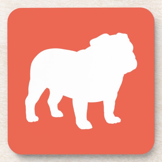 Engelse Bulldog Silhouette Rood en Wit Bier Onderzetter (Voorkant)