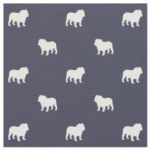 Engelse Bulldog Silhouetten Patroon Midnight Blue Stof