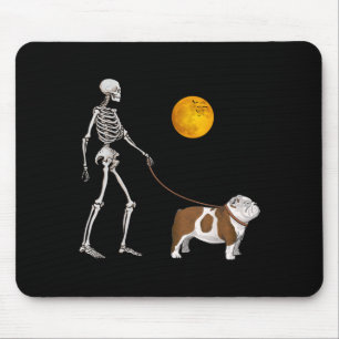 Engelse Bulldog Skelet Hond Wandelen Halloween Muismat