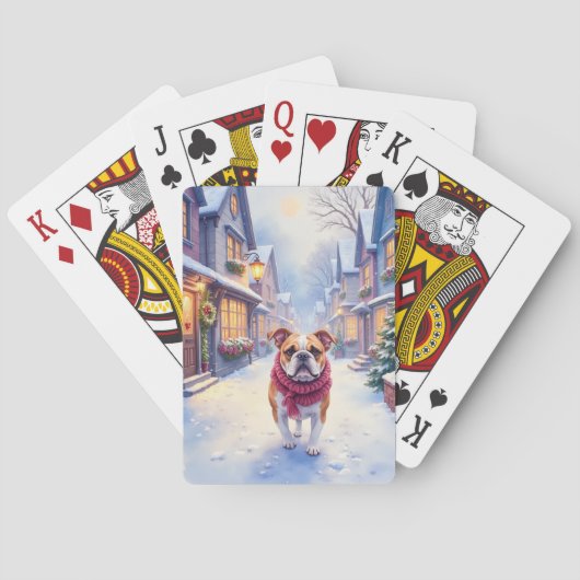 Engelse Bulldog Sneeuw Kerstmis Dorp Vakantie Pokerkaarten (Achterkant)