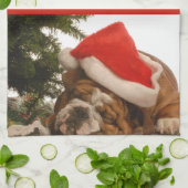 Engelse Bulldog Snoozing kerstkeukenhanddoeken Theedoek (Gevouwen)