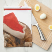 Engelse Bulldog Snoozing kerstkeukenhanddoeken Theedoek (Quarter Fold)