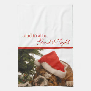 Engelse Bulldog Snoozing kerstkeukenhanddoeken Theedoek
