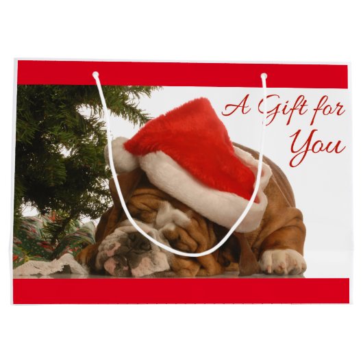 Engelse Bulldog Snoozing Large kerstcadeautas Groot Cadeauzakje (Achterkant)