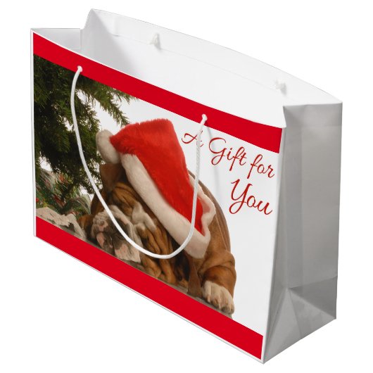 Engelse Bulldog Snoozing Large kerstcadeautas Groot Cadeauzakje (Achterkant Gekanteld)