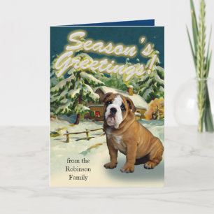 Engelse Bulldog Snow Cabin met kerstkaarten Feestdagen Kaart