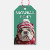 Engelse Bulldog Snowball Fight Gift Label Cadeaulabel (Voorkant)