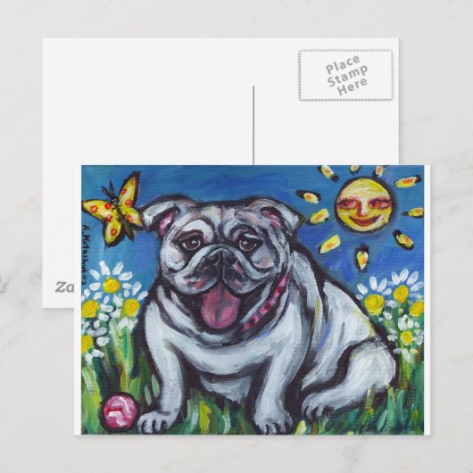 Engelse Bulldog sun glimlach Briefkaart (Voorkant / Achterkant)