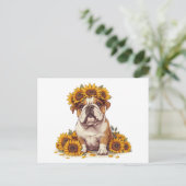Engelse Bulldog Sunflower Crown Briefkaart (Staand voorkant)
