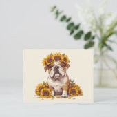 Engelse Bulldog Sunflower Crown Briefkaart (Staand voorkant)