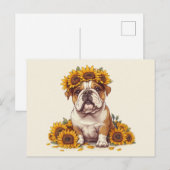 Engelse Bulldog Sunflower Crown Briefkaart (Voorkant / Achterkant)