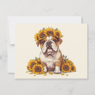 Engelse Bulldog Sunflower Crown Briefkaart