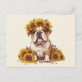 Engelse Bulldog Sunflower Crown Briefkaart (Voorkant)