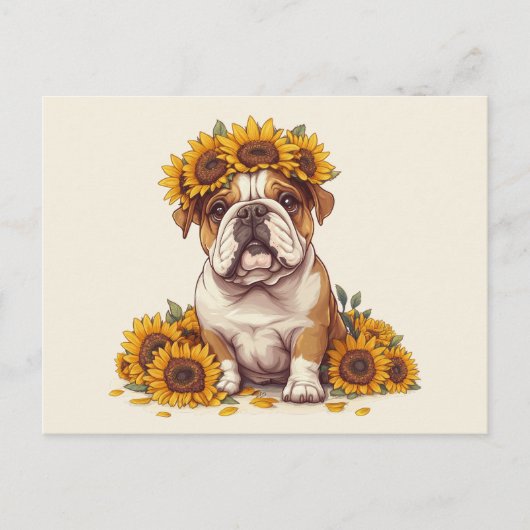 Engelse Bulldog Sunflower Crown Briefkaart (Voorkant)