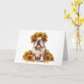 Engelse Bulldog Sunflower Crown Kaart (Gele Bloem)