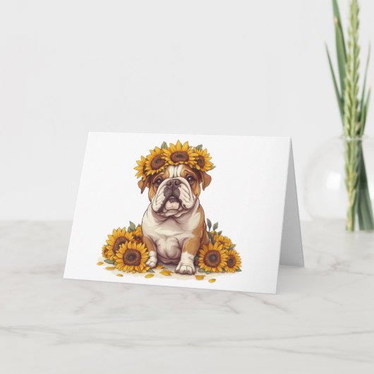Engelse Bulldog Sunflower Crown Kaart (Voorkant)