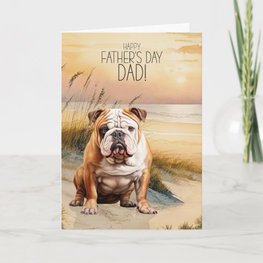 Engelse Bulldog Sunset Beach Vaderdag Feestdagen Kaart (Voorkant)