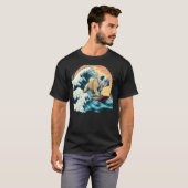 Engelse Bulldog Surfing on the Great Wave of Kanag T-shirt (Voorkant volledig)