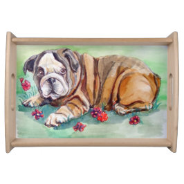 Engelse Bulldog te midden van bloemen Dienblad