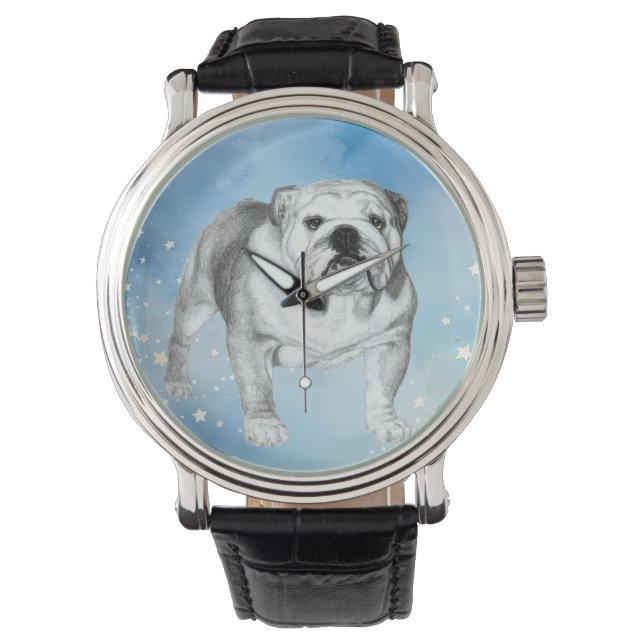 Engelse Bulldog tekening Horloge (Voorkant)