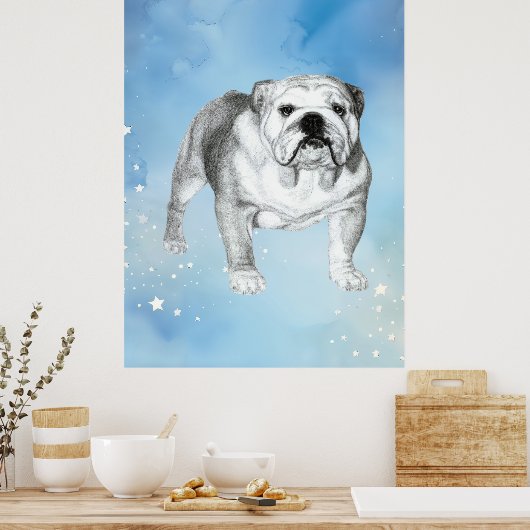 Engelse Bulldog tekening Poster (Keuken)