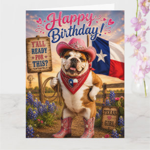 ENGELSE BULLDOG TEXAS COWGIRL VERJAARDAG KAART