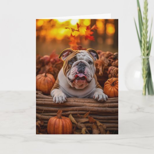 Engelse Bulldog Thanksgiving Feestdagen Kaart (Voorkant)