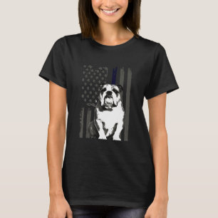 Engelse Bulldog Thin Blue Line Usa Flag Dog T-shirt