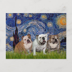 Engelse Bulldog Trio - Sterrennacht Briefkaart