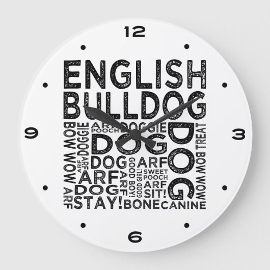 Engelse Bulldog Typografie Grote Klok (Voorkant)