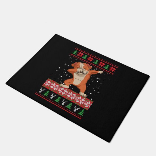 Engelse Bulldog Ugly kerstSweater Deurmat (Schuin)