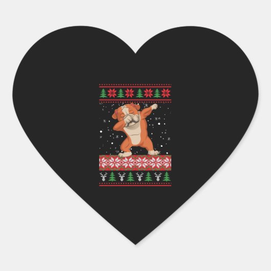 Engelse Bulldog Ugly kerstSweater Hart Sticker (Voorkant)